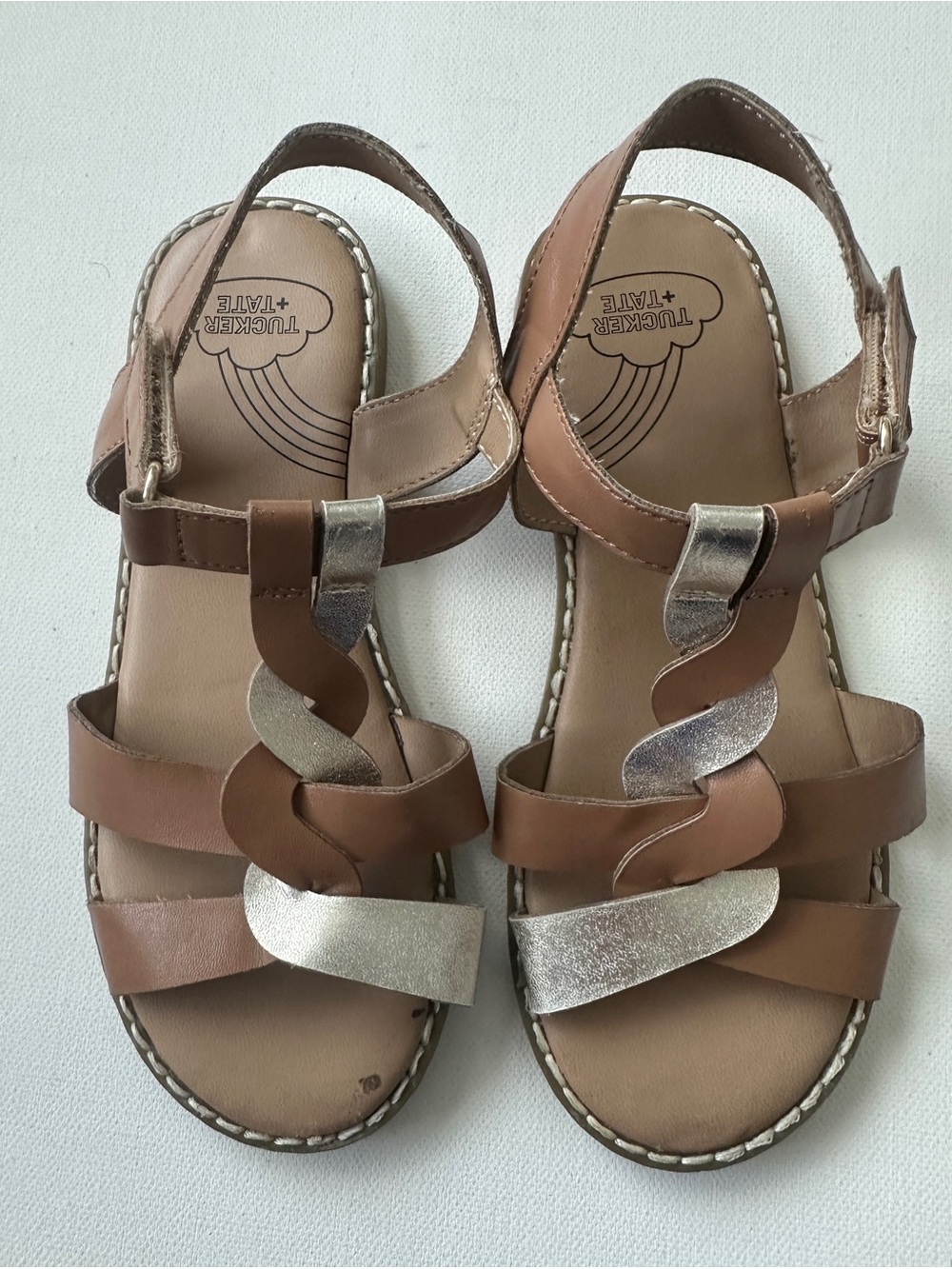 Tucker + Tate girl’s Brown and Silver Braided Strap Sandals.  Size 12T.